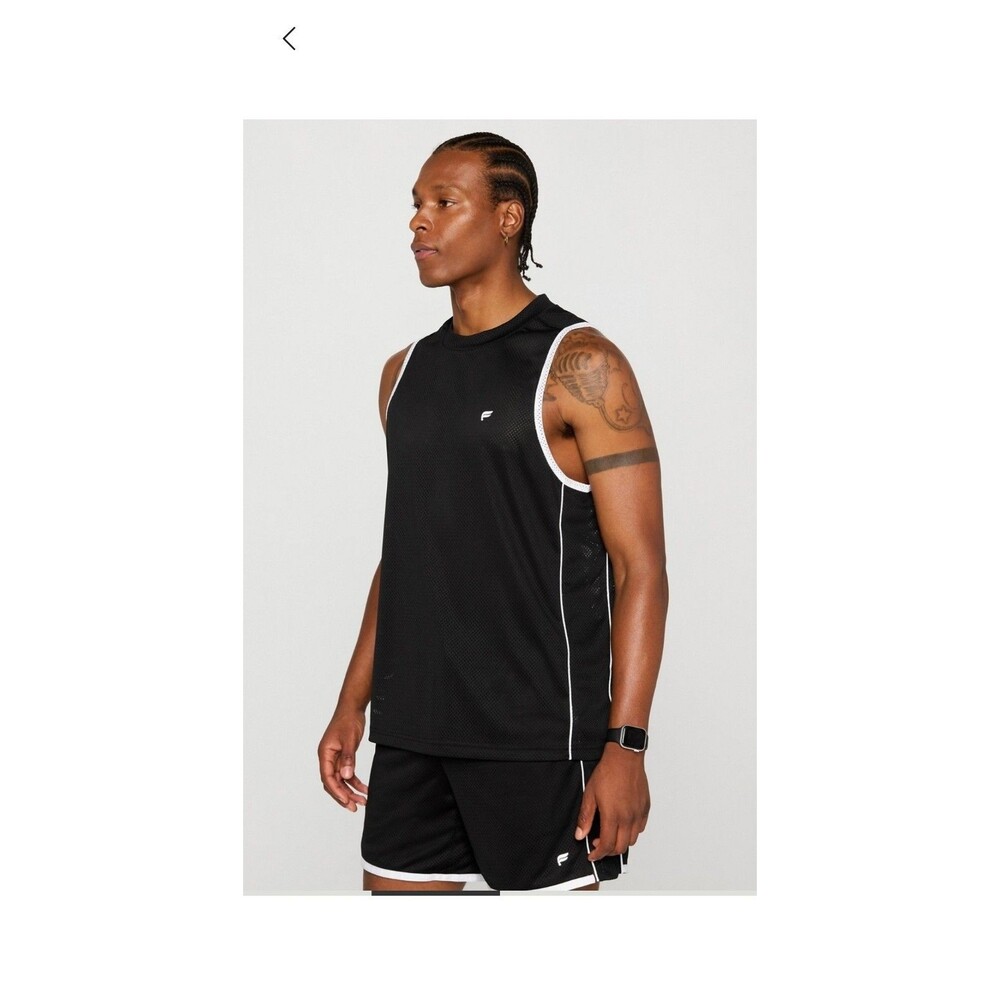 Fabletics The Essential Rec Mesh Tank Men's Size XL Black White Trim NWT